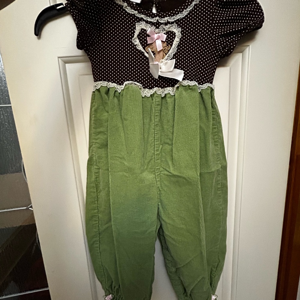 Bonnie Baby Brown Polka Dot Top Green Corduroy Jumpsuit